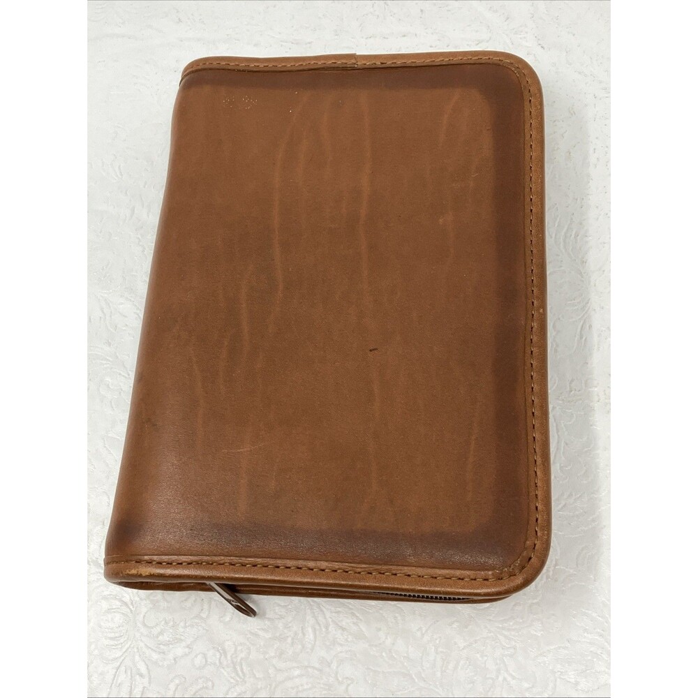 JACK GEORGES Compact Leather Zip Binder Brown 6-ring 8-5/8 x 6”